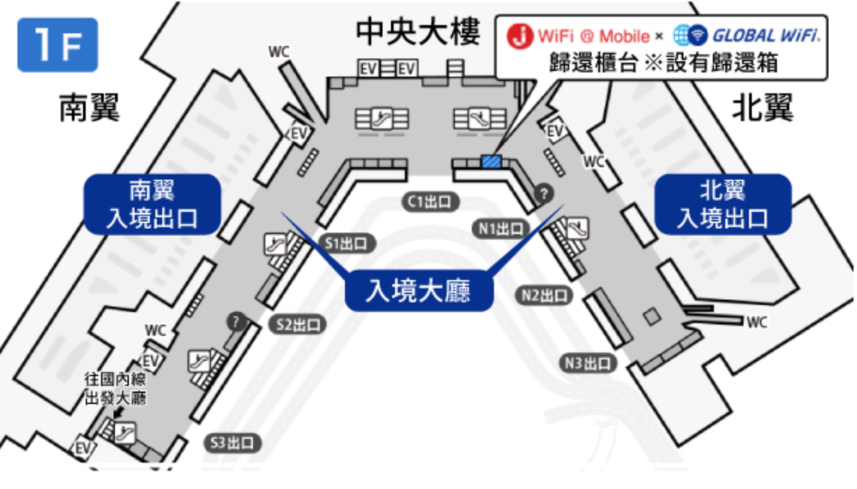 成田國際機場第一航廈櫃檯地圖